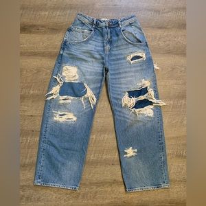 Free People Ripped Wide Leg Jeans